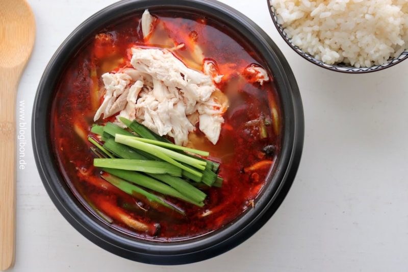 Dakgaejang 닭개장 | Koreanische scharfe Hähnchen Suppe
